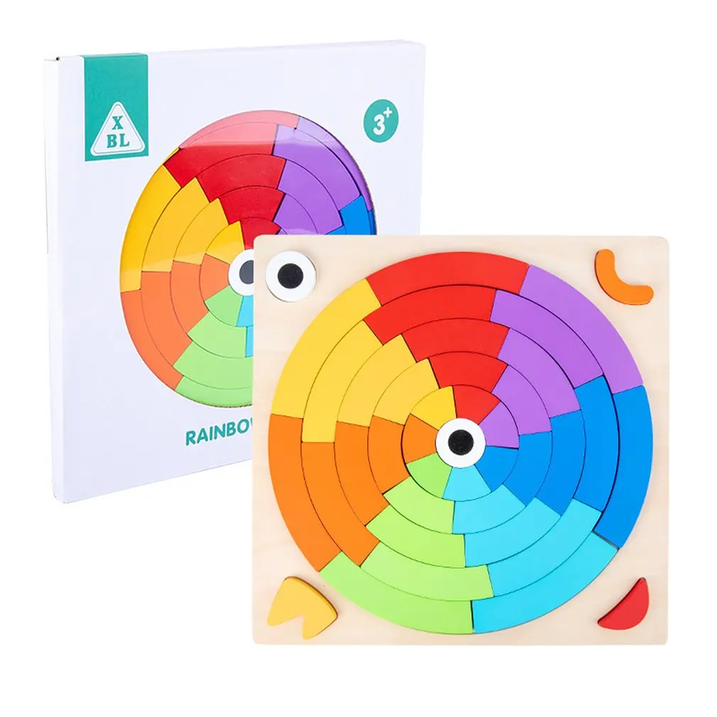 

Wooden Rainbow Building Block Jigsaw Puzzle Children Early Learning Sets Montessori Educational Toys