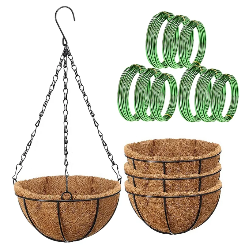 

Hanging Wrought Iron Flower Basket with 9 Rolls Total Bonsai Wires Anodized Aluminum Bonsai Training Wire