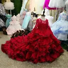 Новые бордовые платья для девочек, детская официальная одежда, кружевные бусины, маленькая фотография для особых случаев