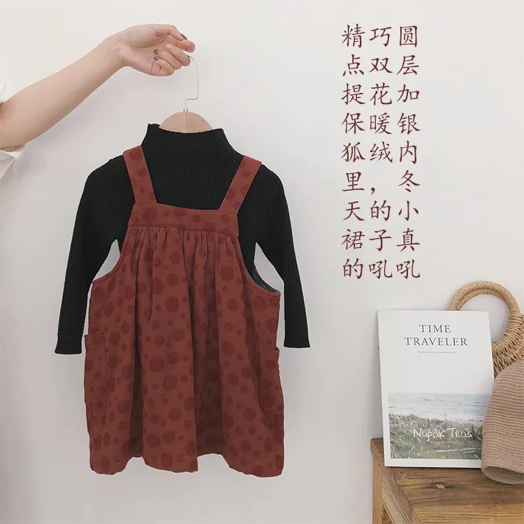 Зимнее модное плотное Двухслойное флисовое платье-комбинезон в горошек для