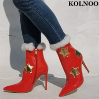 kolnoo new handmade ladies stiletto heel ankle boots christmas style five stars martin booties warm fashion winter party shoes