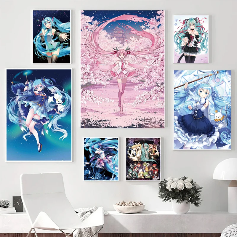 Постер Hatsune Miku аниме плакаты декоративные картины на холсте для стены спальни