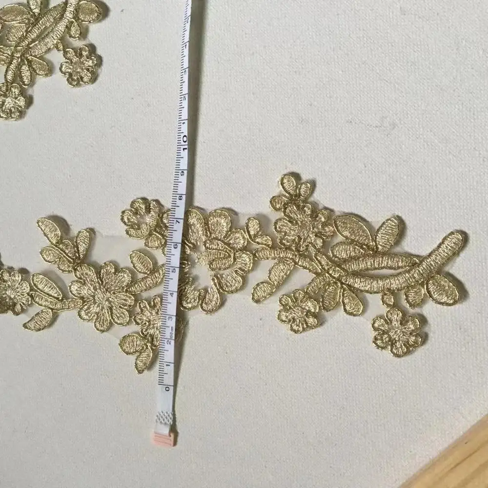 2 шт Золотая нить кружева аппликация патч цветок ткань для одежды Свадебные