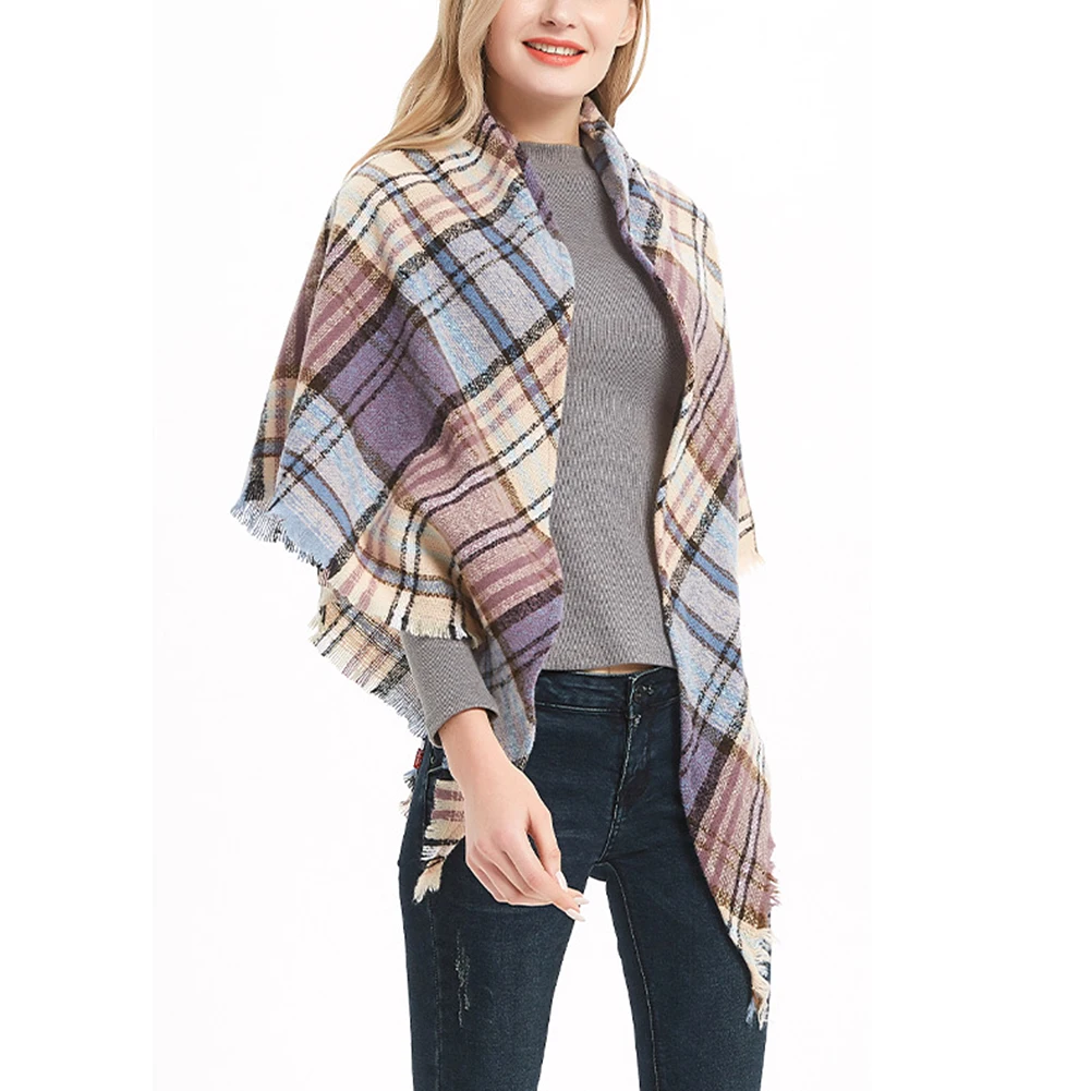 Зимний модный классический клетчатый шарф шали теплый шейный треугольный