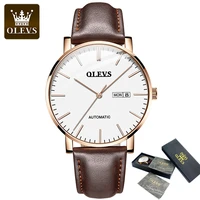 olevs mens automatic watch mechanical table ultrathin dial elegant design minimalist automatic date waterproof rose gold case