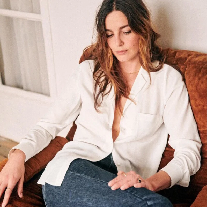 

2021 summer new style Blouses women's French elegant SE retro suit collar small bag button soft silk crepe white shirt