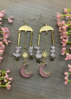 rose quartz moonsun brass pink druzy moon earrings