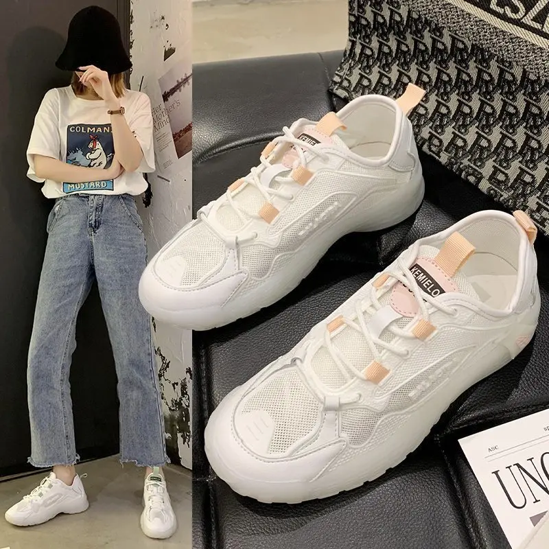 

Туфли женские сетчатые, дышащие, мягкая подошва, тонкие, повседневная обувь для бега, для студентов, белые, лето 2021