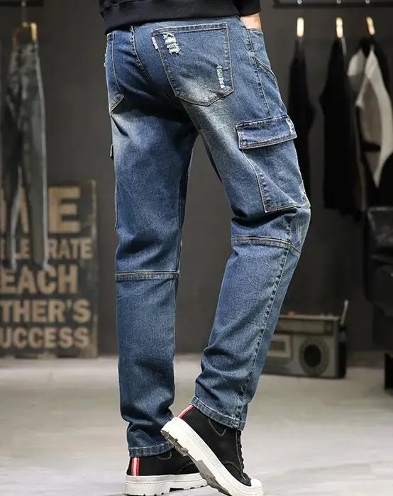 Jeans Men Loose Harem Pants Multi-Pocket Jeans Mens Strendy Brand Harem Pants Retro Jeans