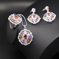 funmode new design multicolor cz flower design pendant jewelry sets for women bridal set pulseras wholesale fs127