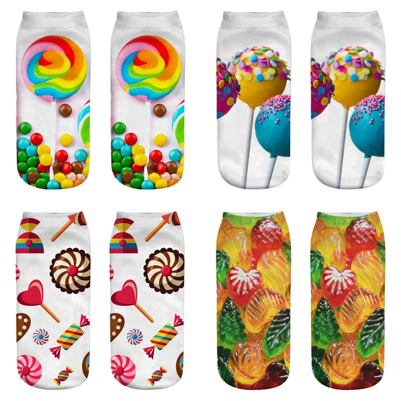Новые забавные хлопковые носки в стиле Харадзюку С 3D принтом конфетные женские