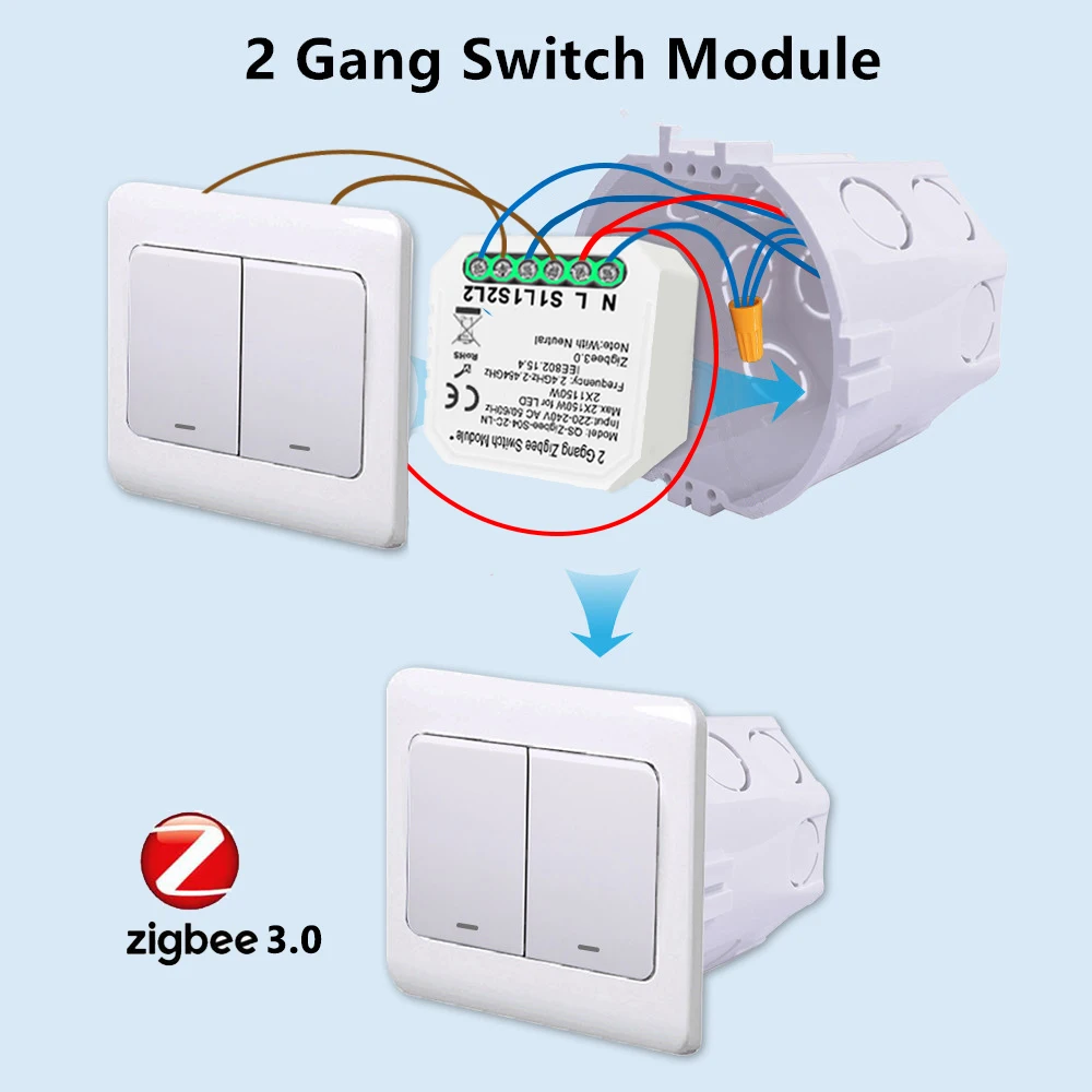 Tuya Zigbee 3 0 Smart модуль автоматического включения света Esp8266 No/с нейтральным ЕС 220V 2 Way