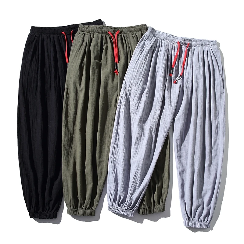 

Linen Cotton Harem Pants Men Joggers Man Summer Casual Trousers Male Japanese Sweatpants 2021 New Harajuku Large Size 5XL