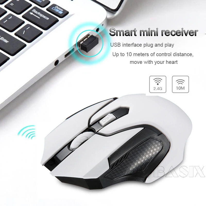 Basix 2,4 ГГц Беспроводная игровая мышь 6 кнопок USB Беспроводная мышь геймер мышь 1600 точек/дюйм регулируемые оптические мыши для ПК компьютера ноутбука