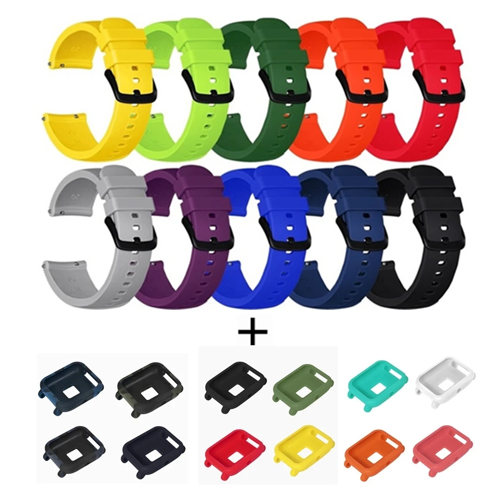 Браслет и чехол для смарт часов Amazfit Bip 2 в 1 силиконовый ремешок Xiaomi Huami защитный из