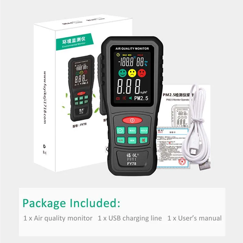 

Digital Air Quality Monitor PM2.5 Meter Temperature And Humidity Monitoring Air Quality Sensor Gas Analyzer Color Screen