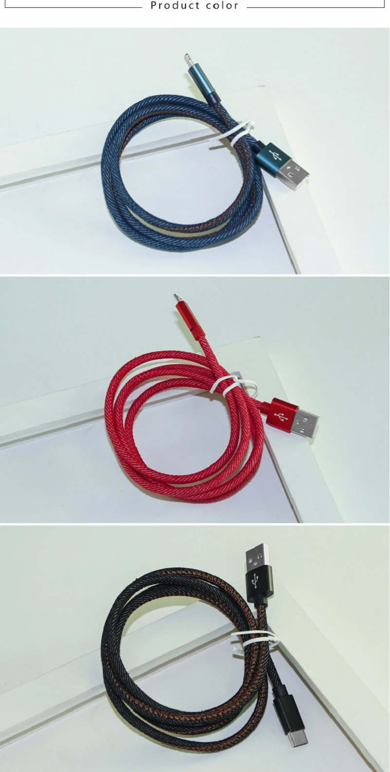 Denim USB Cable 1m 2m For iPhone/Micro/Type C Fast Charge Cable Cowboy Style Data Cable ChargingFor iPhone Sumsang Xiaomi Redmi