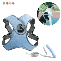 reflective dog harness and leash set pet puppies cat vest harness dog soft breathable mesh chest strap for small medium dogs