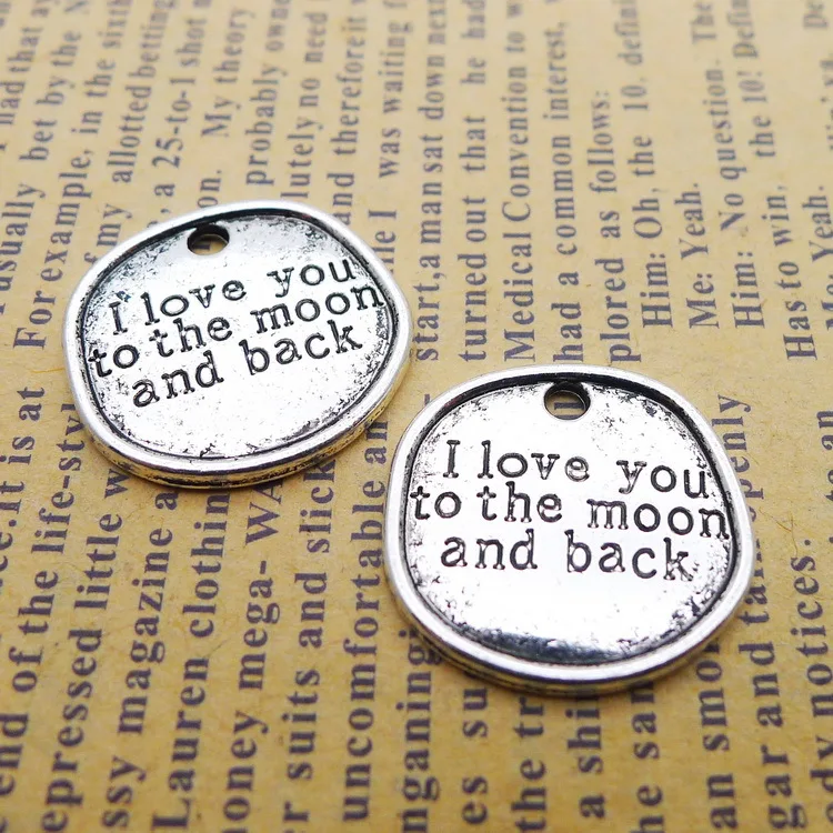 

6 шт./лот 20*20 мм Ожерелье с надписью «I LOVE YOU», подвеска-браслет, брелок, античный Серебристый Металлический аксессуар «сделай сам»