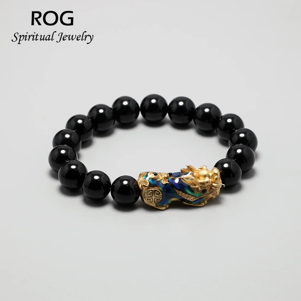 Натуральные черные обсидиановые бусы мужской браслет с отважными войсками