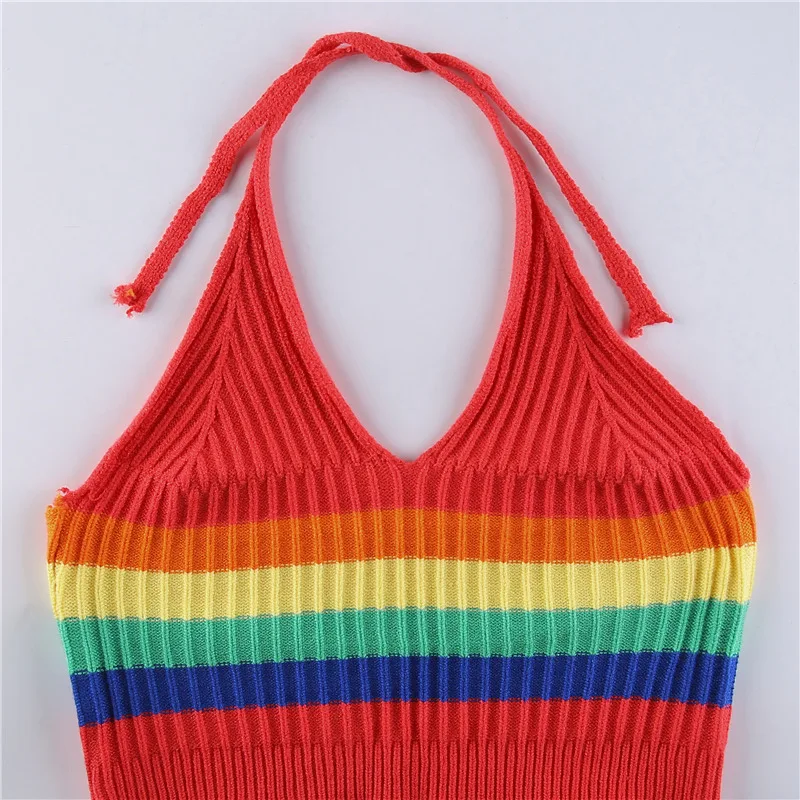 

HEYounGIRL Striped Backless Knitted Crop Top Women Casual Y2K 90s Summer Sleeveless Tanks Camis Tops Tee Fashion V Neck Camisole