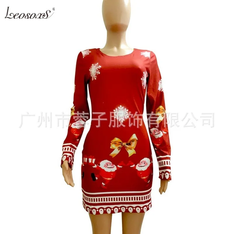 

Christmas Bodycon Dresses For Women 2021 Fashion Xmas Print Woman Dress Long Sleeve Spring Autumn Clothing For Female D30
