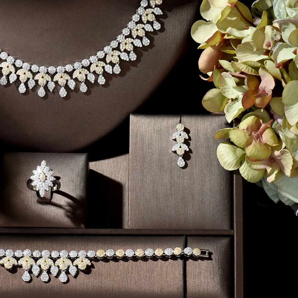 HIBRIDE Нигерии Свадебные серьги из циркония и Цепочки ожерелья набор украшений для