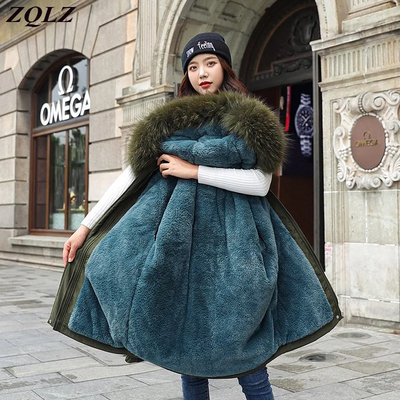 

ZQLZ 2021 New Winter Jacket Women Cotton Coat Female Thick Warm Casual Parka Winter Clothes Fur Parkas Hooded Overcoat Mujer