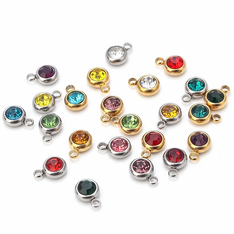 

10pcs Stainless Steel Birthstone Birth Stone Charm Colorful Crystal Rhinestone Birthdaystone Pendant For Birthday Jewelry Making