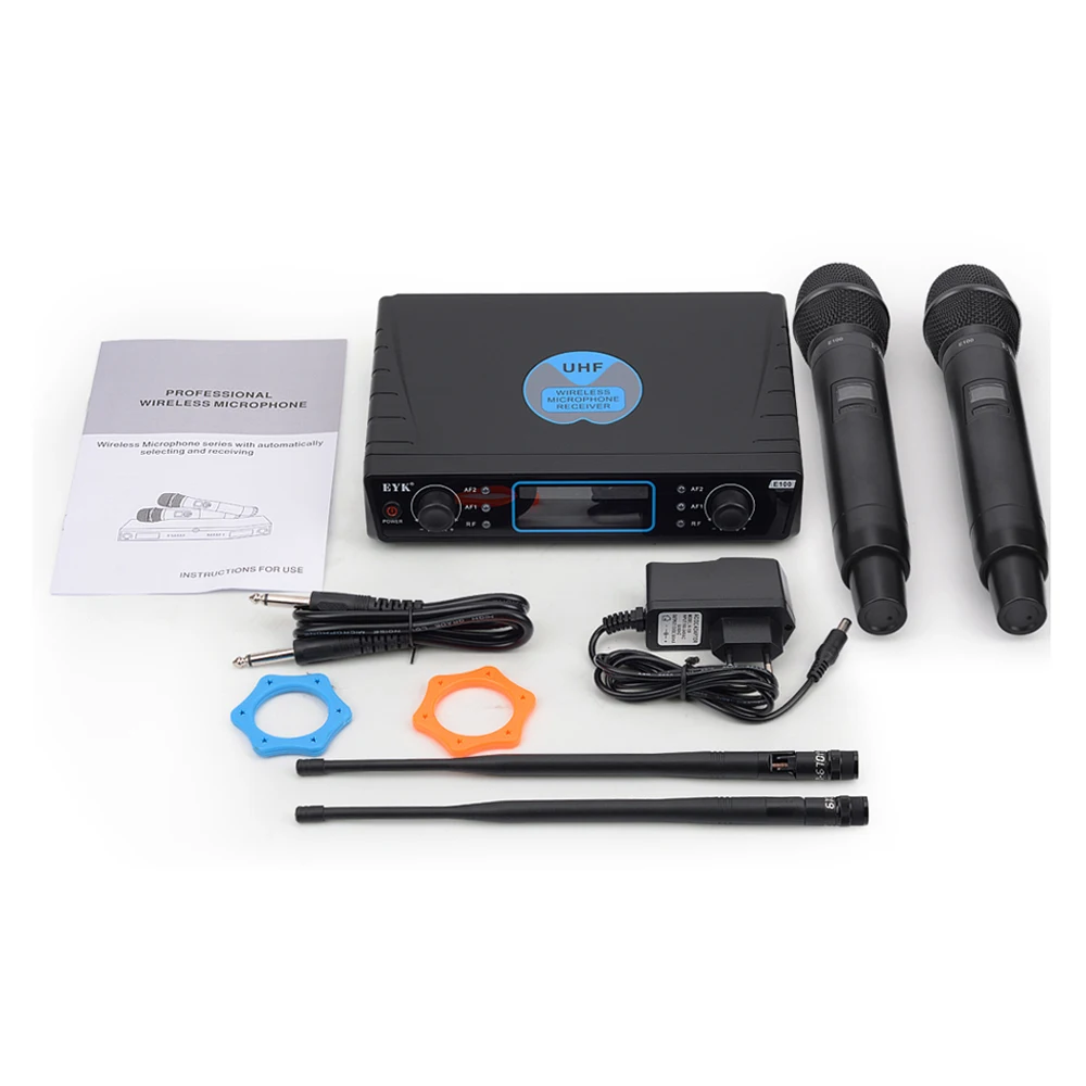 Беспроводная микрофонная система EYK E100 UHF с двойным ручным микрофоном 500 900 МГц на