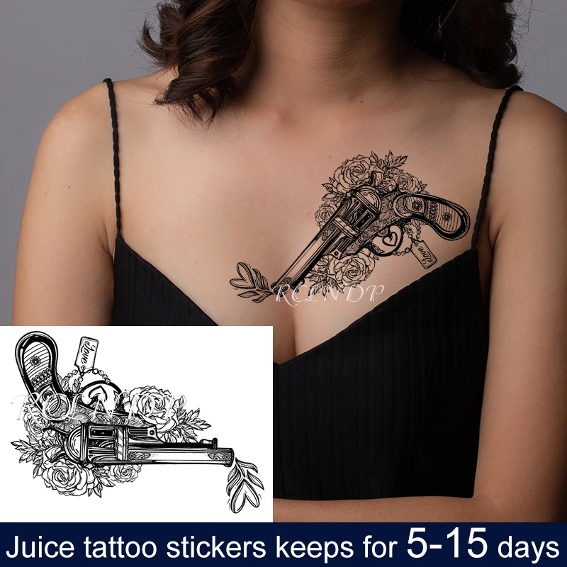 Водостойкая Временная тату-наклейка с чернилами для сока пистолет роза цветок