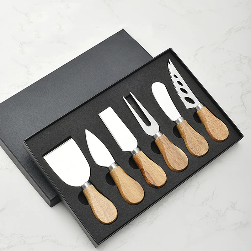 

Набор ножей для сыра, 6 шт., столовые приборы для сыра, нержавеющая сталь, слайсер для сыра, резак, мини-нож с деревянной ручкой, нож для масла, ...