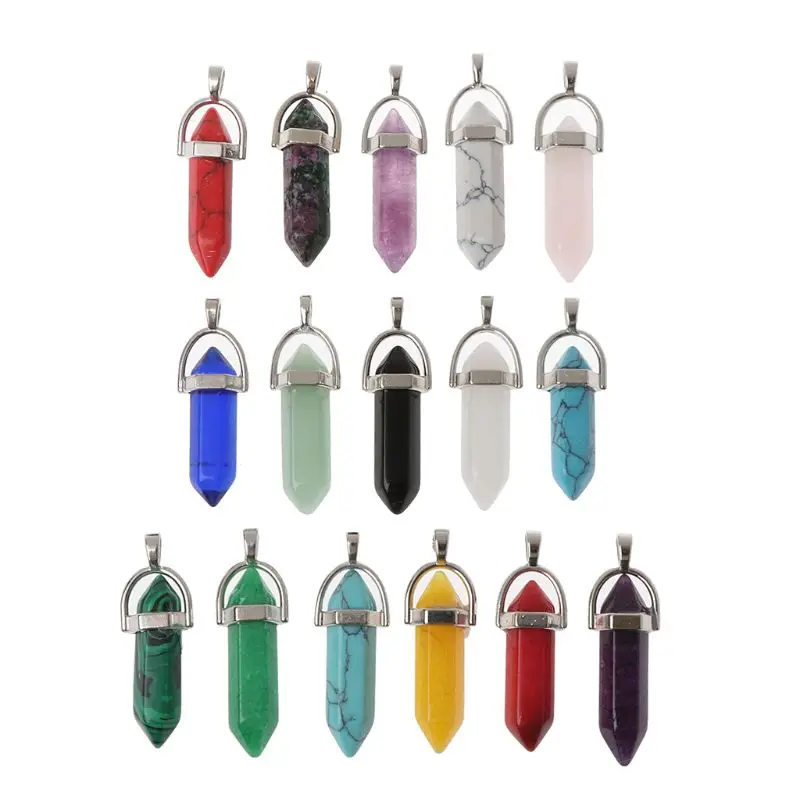 

16Pcs Bullet Shape Healing Pointed Chakra Pendant Quartz Crystal Stone Charm DIY