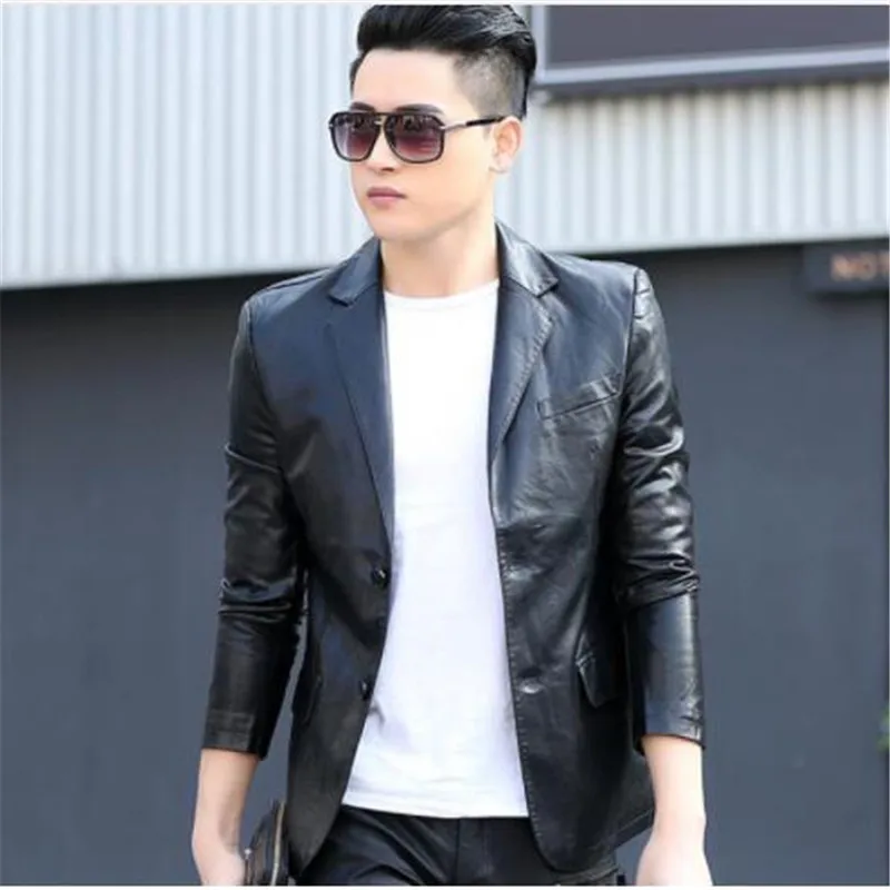 Для мужчин кожаный пиджак 2019 Новый Весна и осень мужской овчины повседневный