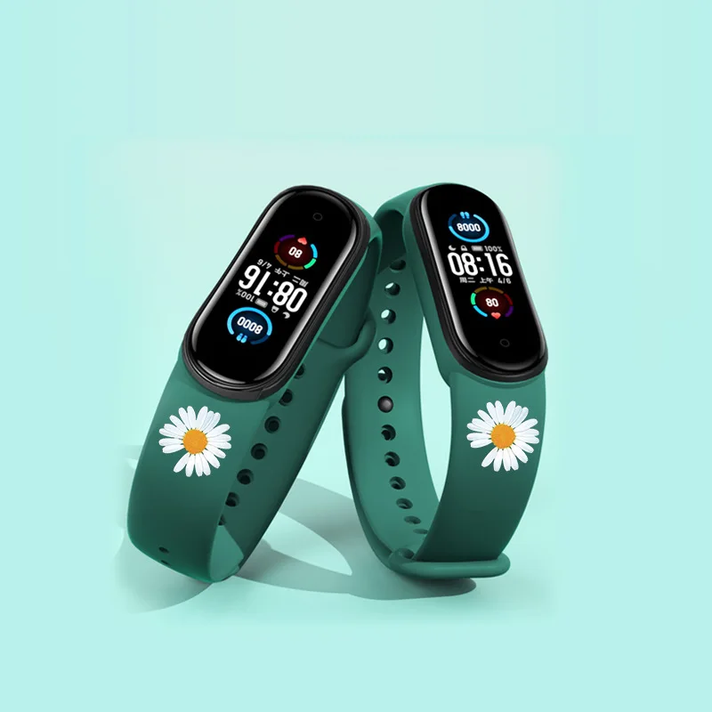 Silicone Bracelet For Xiaomi Mi Band 5 Wristband for miband 5 4 3 strap print Wrist Band xiaomi miband 4 3 bracelet Accessories