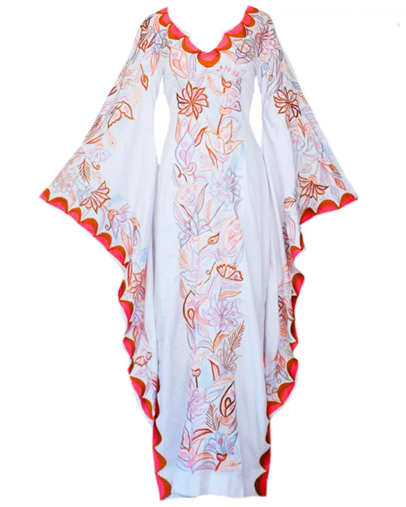 Роскошное вышитое летнее пляжное платье Boho с расклешенными рукавами, хлопковая туника, женский пляжный купальник, накидка, халат de plage A204