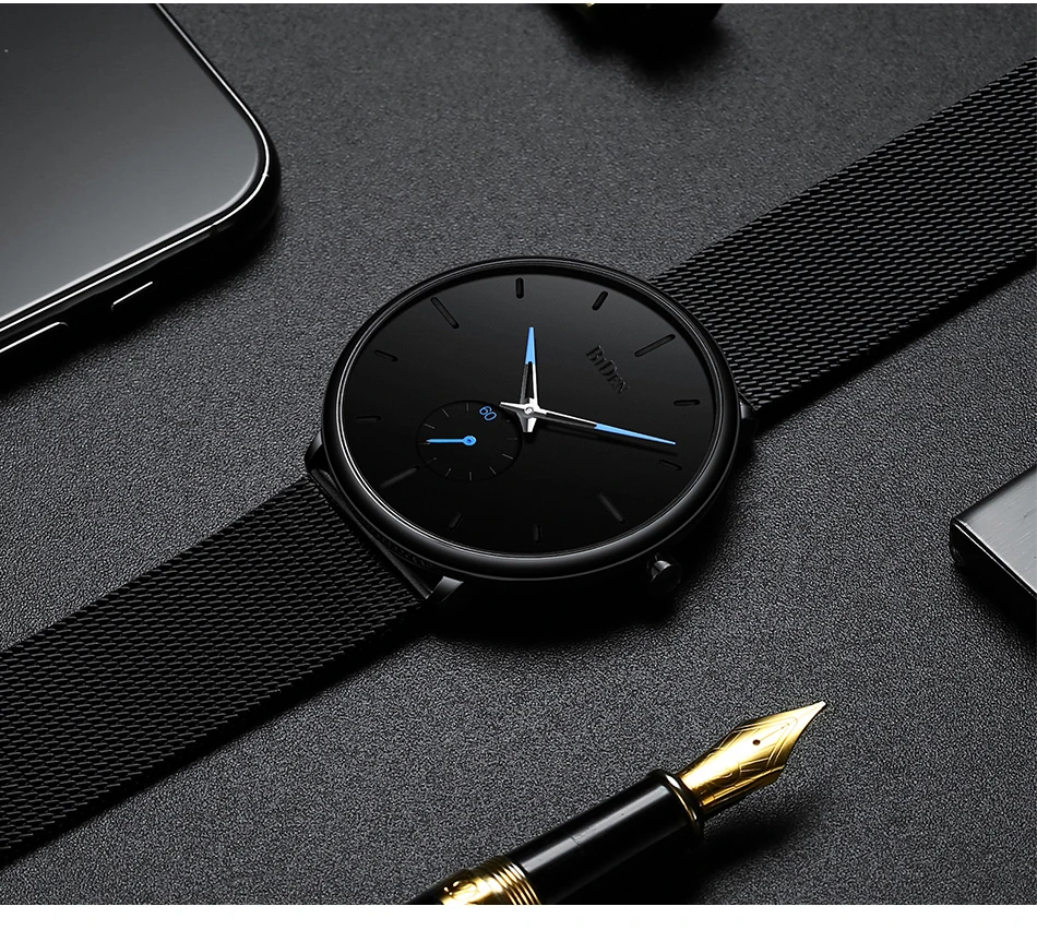Reloj Hombre BIDEN Top Brand Luxury Men Watches Waterproof Ultra Thin Date Wrist Watch Male Mesh Strap Casual Quartz Clock