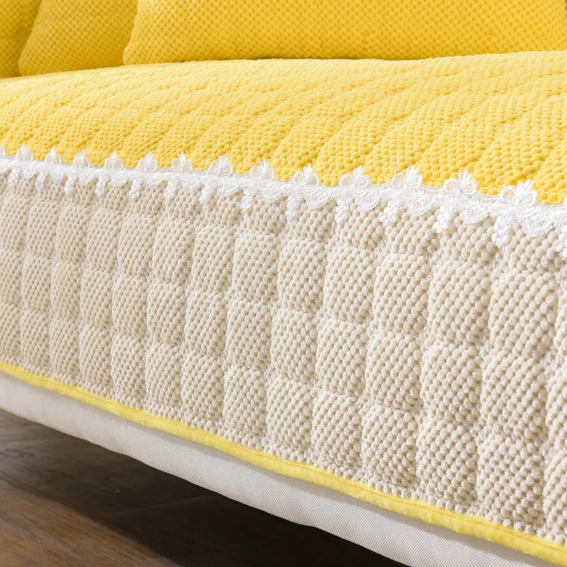 Вельветовый чехол для дивана нескользящее покрывало в клетку утолщенное