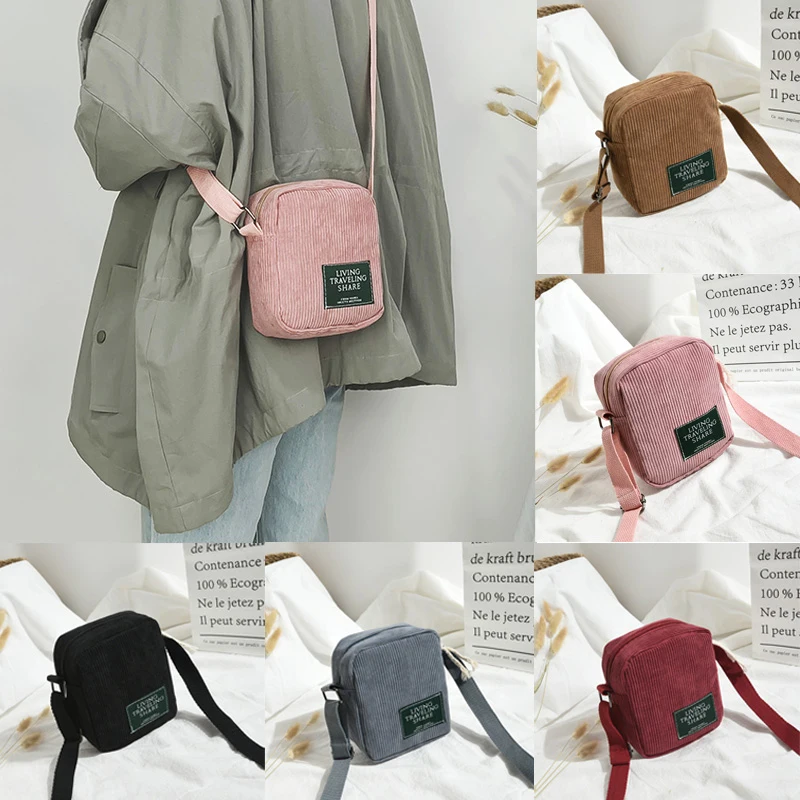 

Fashion Women Corduroy Shoulder Shopping Bag Solid Tote Package Vintage Crossbody Bags Satchel Handbag