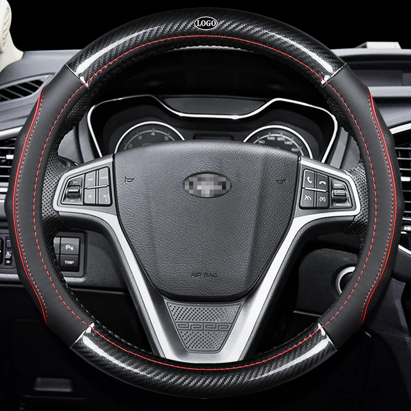 

For Land Rover Car Carbon Fiber Leather Steering Wheel Covers Interior Accessories 38cm Defende Range Rover Evoque Car Styling