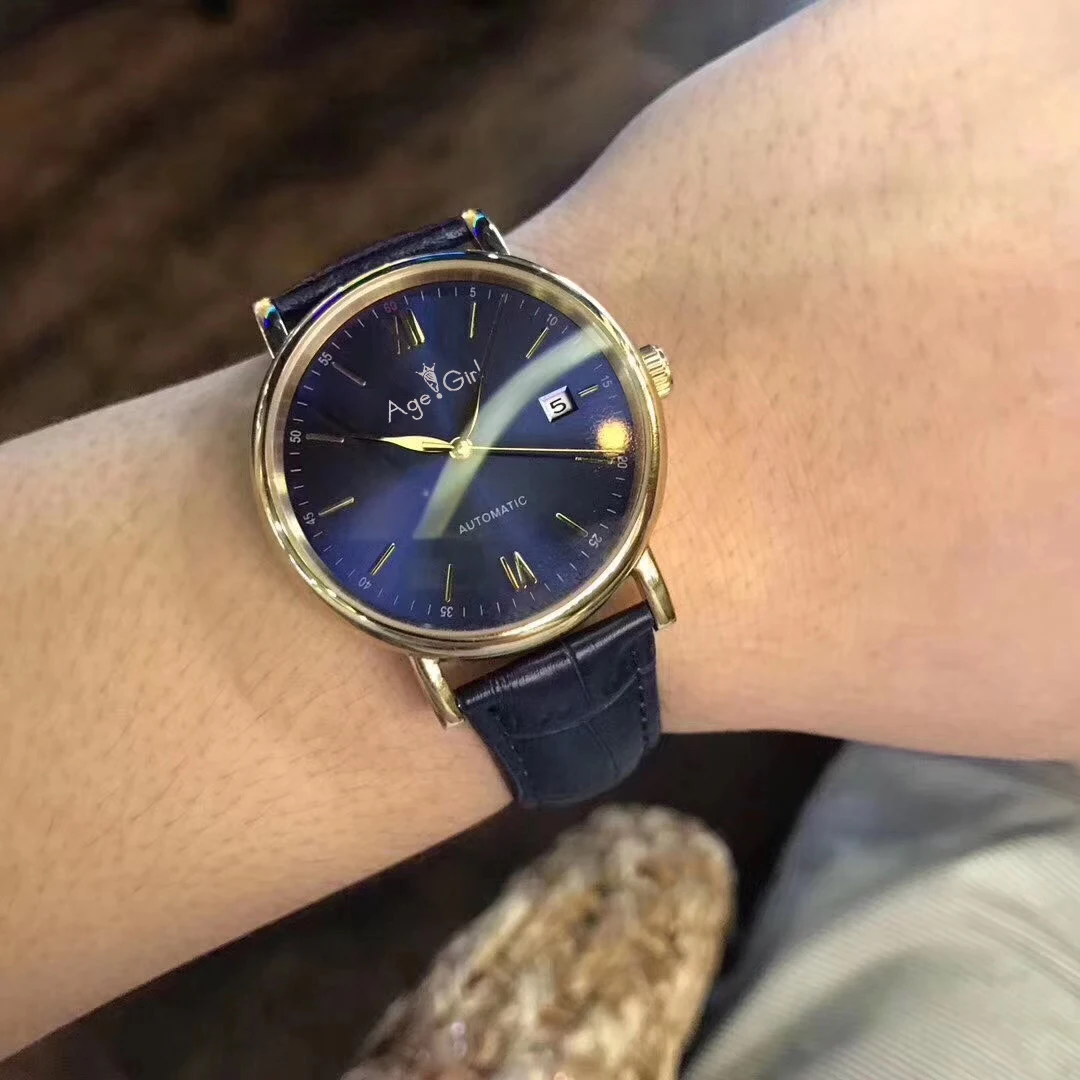 

Classic New Automatic Mechanical Men Stainless Steel Sapphire Silver Yellow Gold Rome Black Leather Blue Dial Watch 40mm