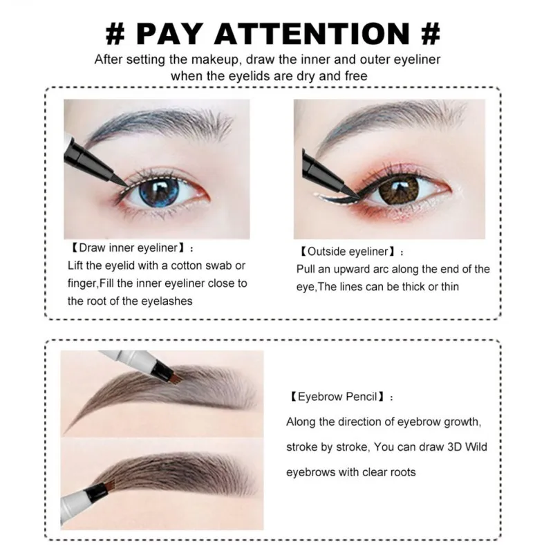 

Eyeliner3 Pcs/Set Double Head Eyebrow Pen Eyeliner 2-1 Makeup Lasting Waterproof No Blooming Eyeliner Black Brown Eyebrow Pen .