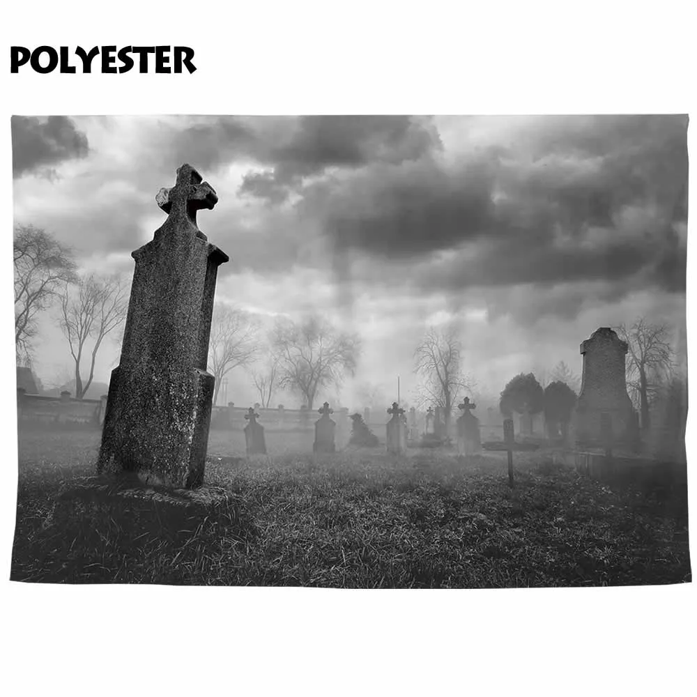 Фон для фотосъемки Funnytree с изображением темных облаков кладбища Хэллоуина осени