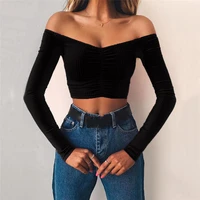 women t shirts sexy and club fashion female t shirt long sleeve off shoulder solid color lady tshirt autumn basic tees