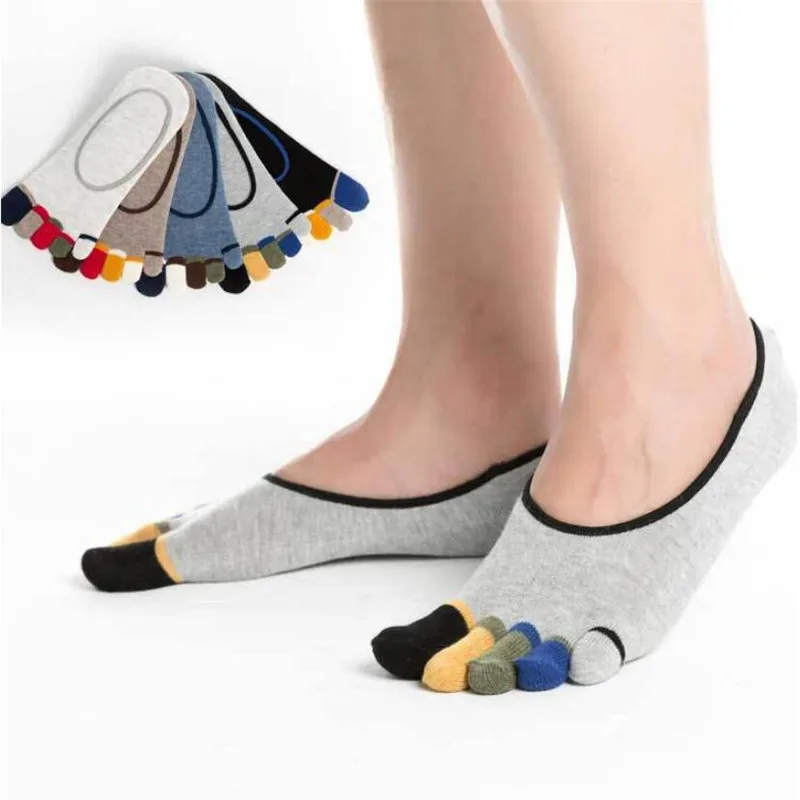 Носки мужские короткие 5 пальцев, хлопок, Нескользящие, дышащие, Нескользящие, до щиколотки, 5 пар