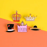 king and queen enamel pin custom crown straw magic hat badge pink black lapel pin brooch clothes bag jewelry gift for women girl