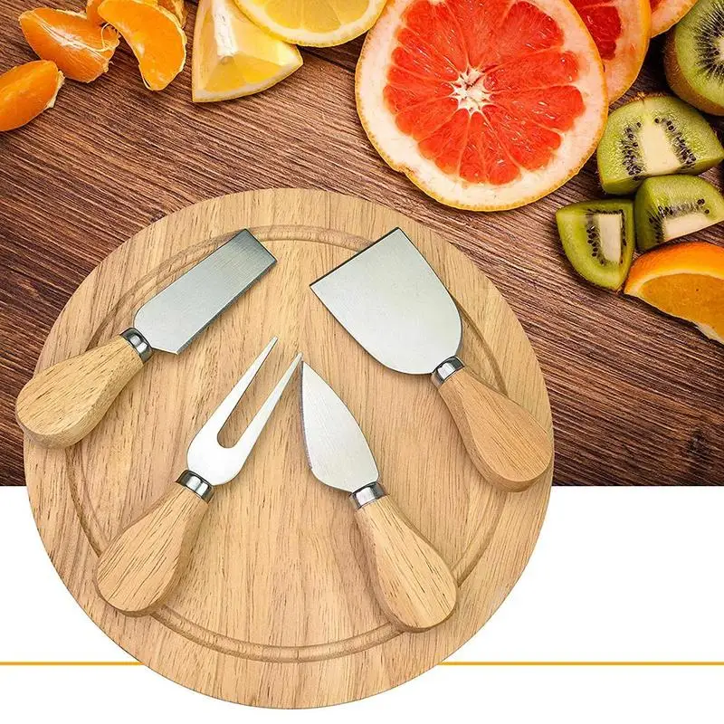 

Cheese Knife Set Wooden Box Handle Kitchen Baking Sets Steel Four Piece Customizable Logo Printed