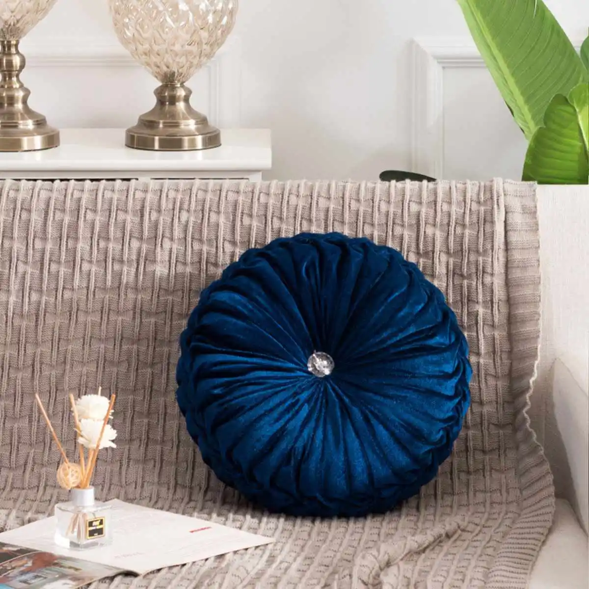 Бархатная плиссированная круглая подушка с изображением тыквы напольный декор