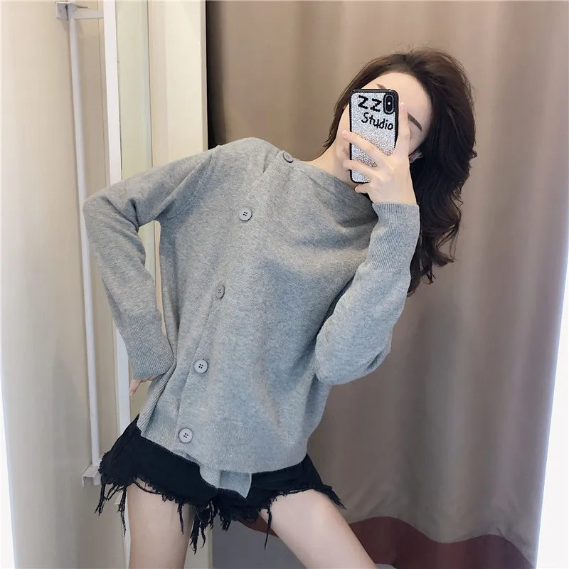 

Blue grey sweater autumn 2020 new women's loose and lazy style with short sweater jacket