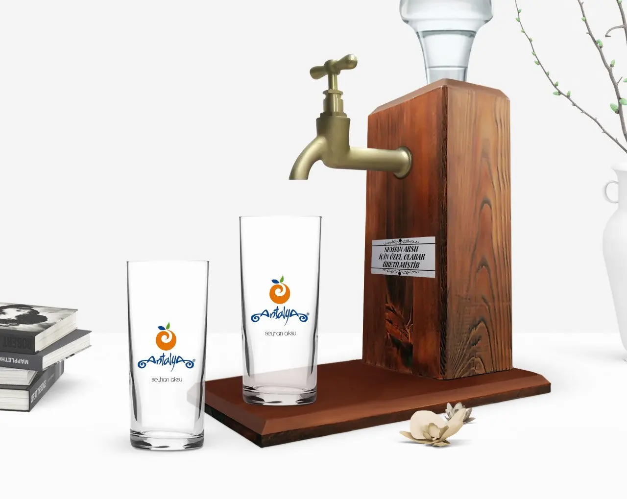 

Персонализированные Цветные принты Анталья дизайн туристических двойной Arrack чашки и деревянные стойки подарок Seti-1